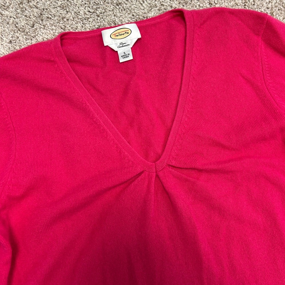 Talbots Pure Cashmere Sweater Women's Large Pink V-Neck Long Sleeve Knit Top